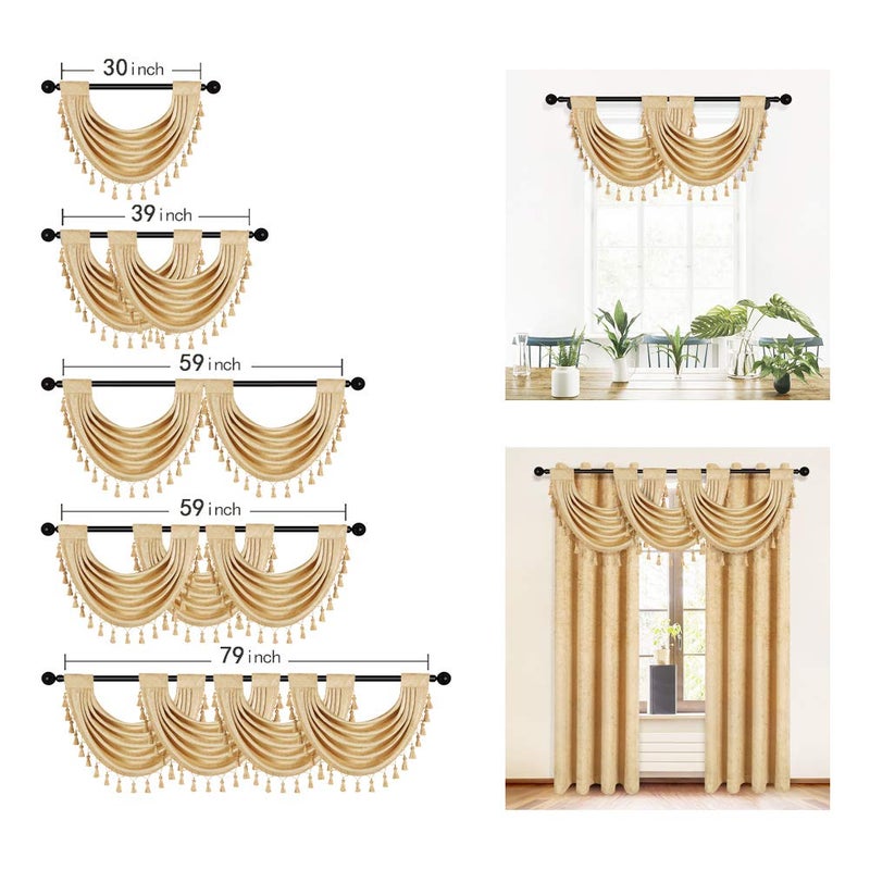 ELKCA Thick Chenille Waterfall Swag Valances for Living Room Gold Valance Window Curtains for Kitchen,Pack of 2 (Gold, 30" W x 22" L) - Image 4